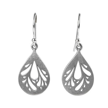 Women's retro hollow water drop silver earrings with small exquisite drop shape design