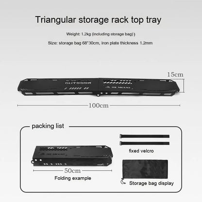 Aluminium alloy folding clothes drying rack with triangle frame and side hanger hooks for camping.