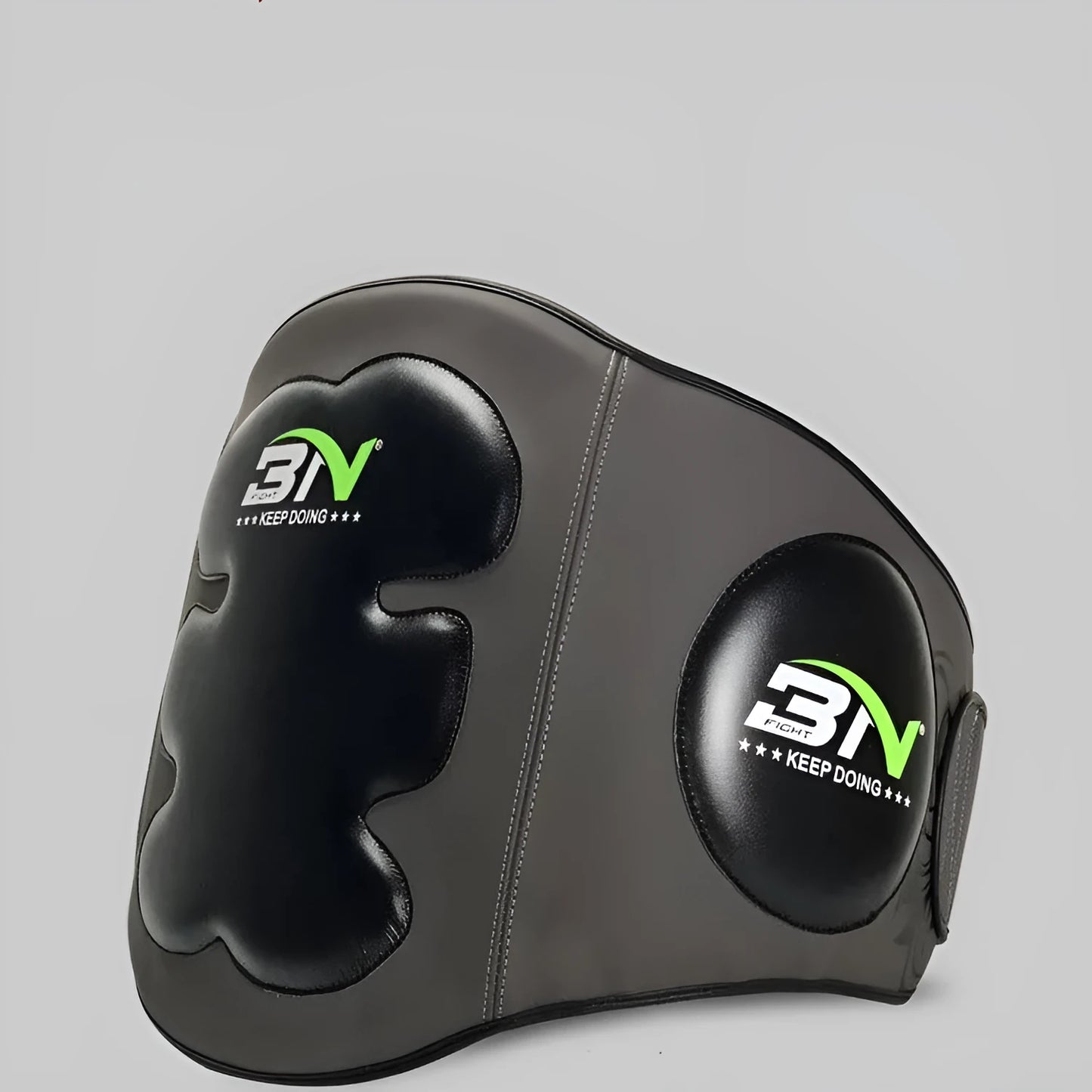 Sanda boxing breast protection target in dark grey showing waist and chest coverage for martial arts training