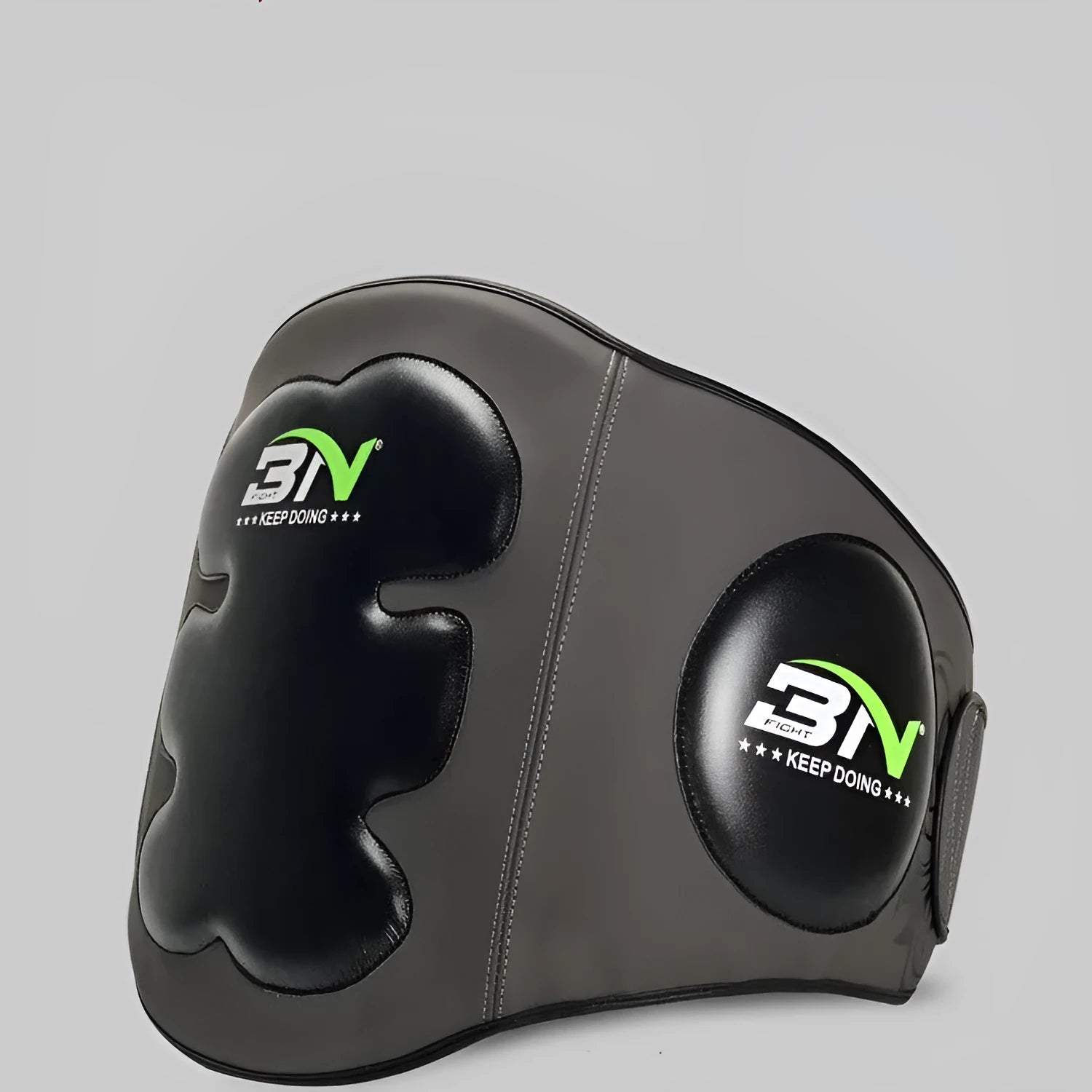 Sanda boxing breast protection target in dark grey showing waist and chest coverage for martial arts training