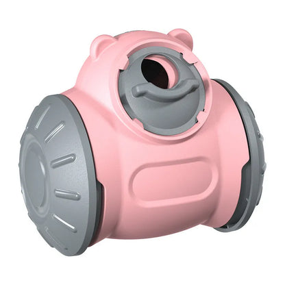 Plastic pet toy range with leaky bear dog toy, bulb tumbler cat toy, and sound teether ball in multiple colours