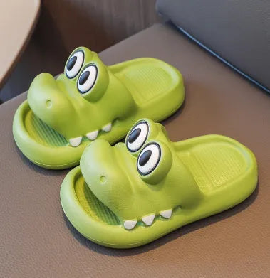 EVA platform parent child sandals with animal pattern in pink, green, yellow or blue colours
