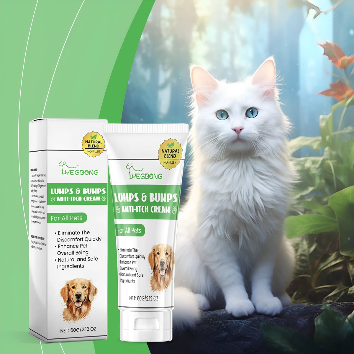 60g tube of pet antipruritic cream for cats with tea tree oil and botanical extracts formula