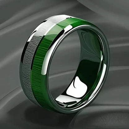 Men's 8mm stainless steel ring with green marble inlay and electroplated rigid colour finish