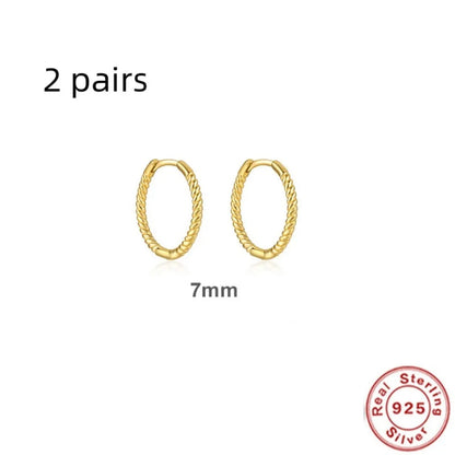 Sterling silver twisted string round ring earrings in gold or platinum colour