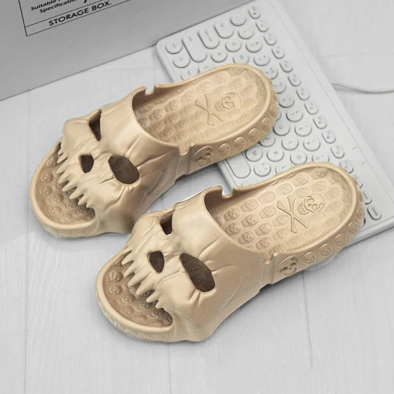 Stylish skull-themed slippers with a variety of color options for comfortable, versatile wear