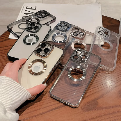 Electroplated silicone iPhone case with built-in camera lens protector shown in Far Peak Blue colour.