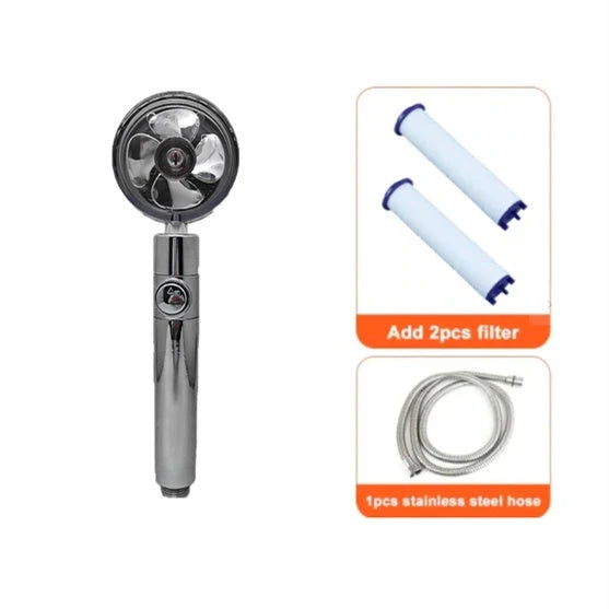 360° Rotating Shower Head with Built-In Fan - Premium ABS Plastic Construction, Water-Saving High-Pressure Spray