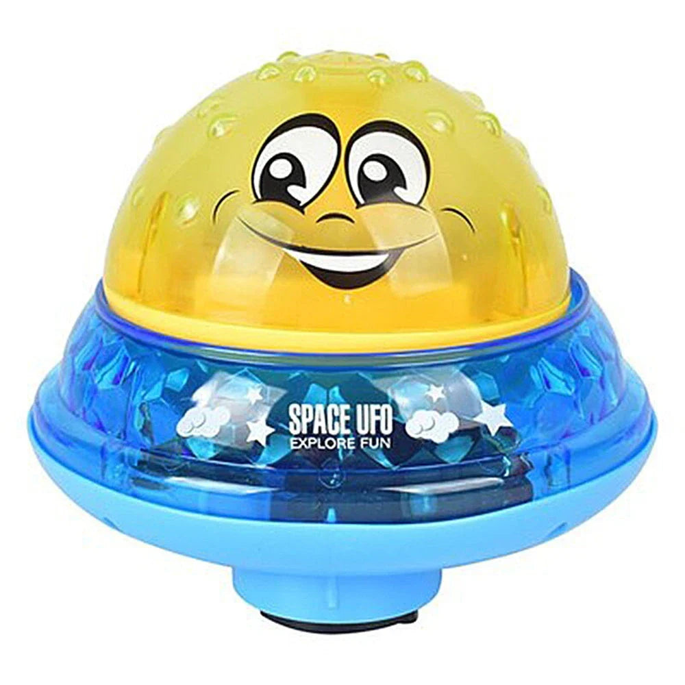 Colorful spray water fountain toy with rotating water display, perfect for toddlers' bath time fun