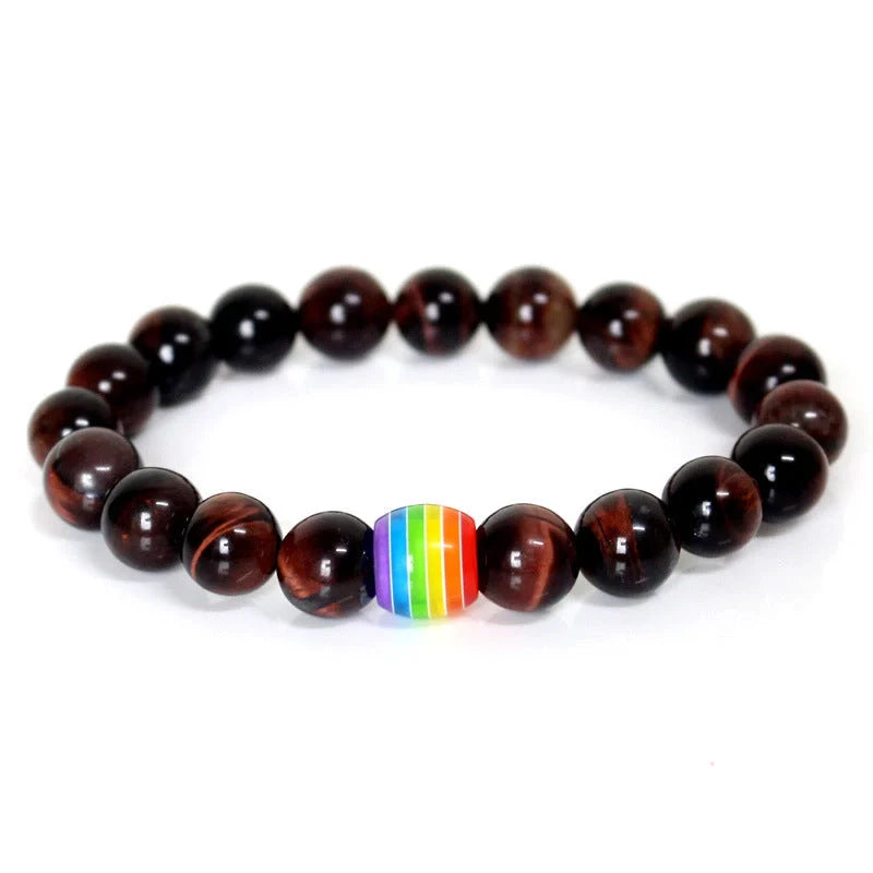 Pride Rainbow Bead Bracelet with natural stones, celebrating diversity and love