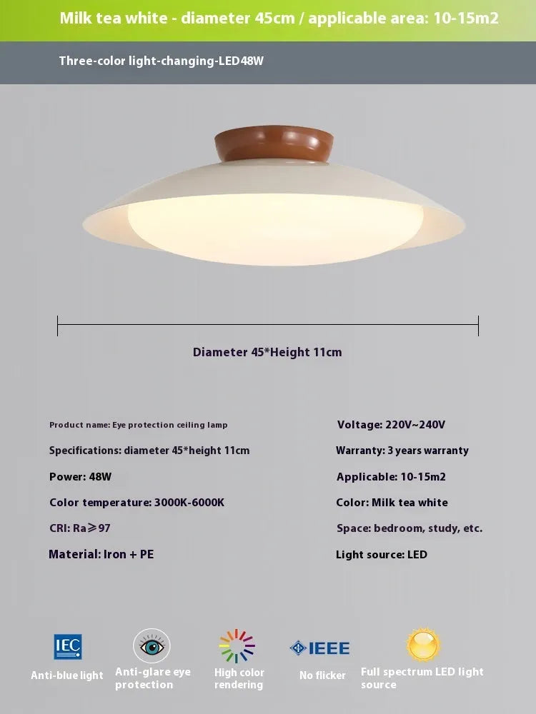 Flying saucer ceiling lamp in cream style with iron shade, available in 25cm or 45cm diameter and six colours