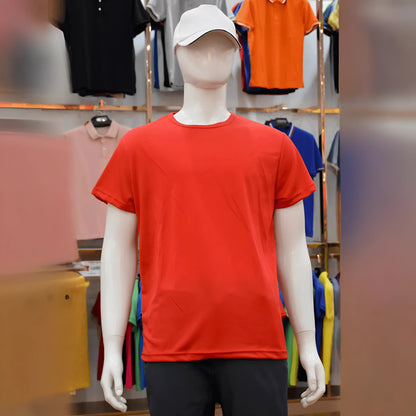 Men's slim fit quick-drying short sleeve t-shirt in a solid colour on a hanger.