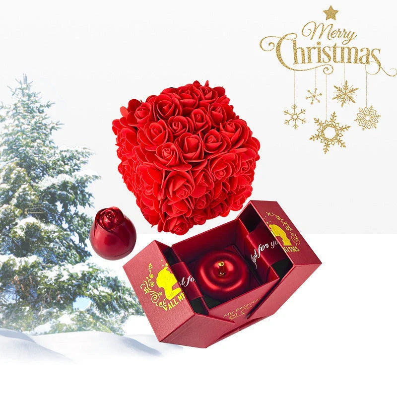 Eternal Rose Jewelry Gift Set with handmade preserved roses, crystal pendant necklace, and elegant presentation box