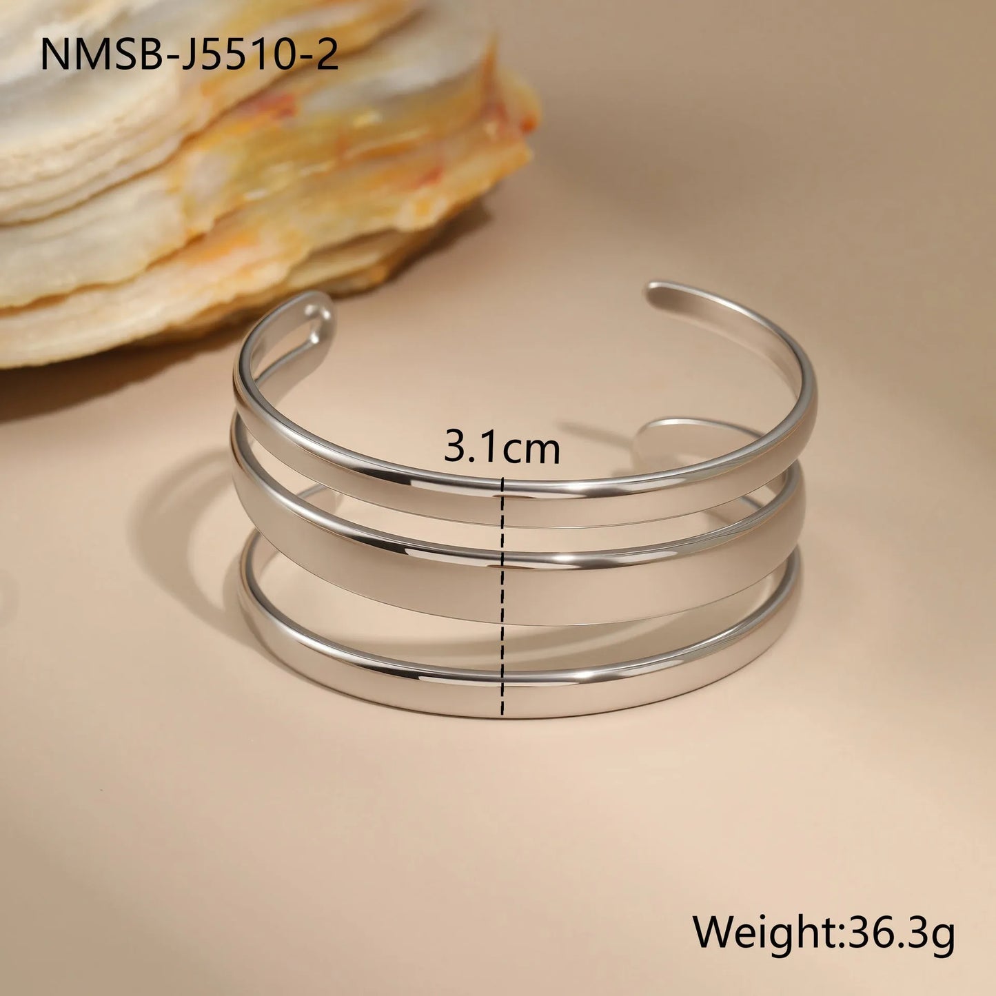 Geometric stainless steel bracelet with simple opening design and 18K gold electroplating