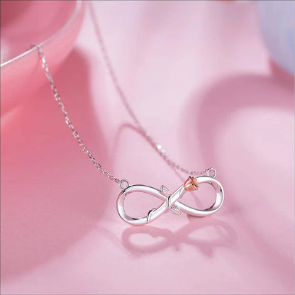 Double Fair Infinity Symbol Rose Necklace in S925 Silver with adjustable perimeter