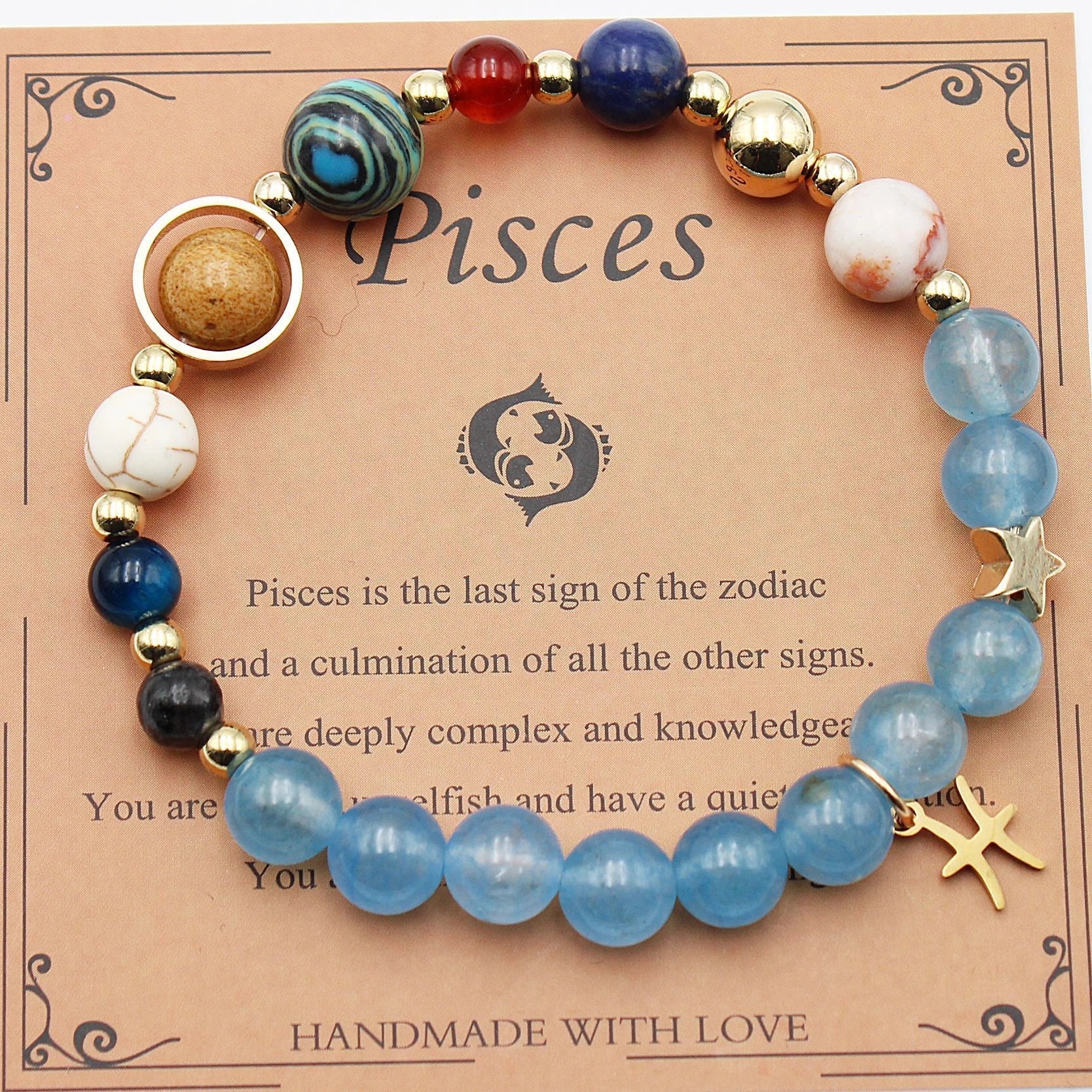 Handcrafted zodiac bracelets with natural stone beads and constellation designs