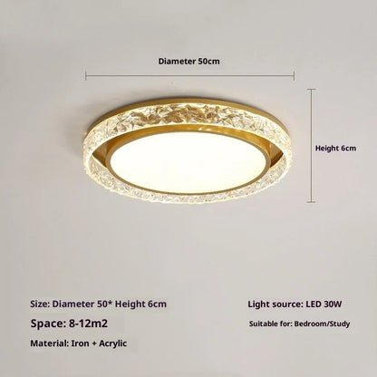 Circular 50cm bedroom ceiling lamp with Nordic design in black, gold, or white finish options