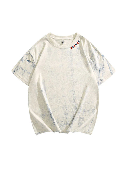 Gray men's loose fit t-shirt with a full coverage tie dye print pattern
