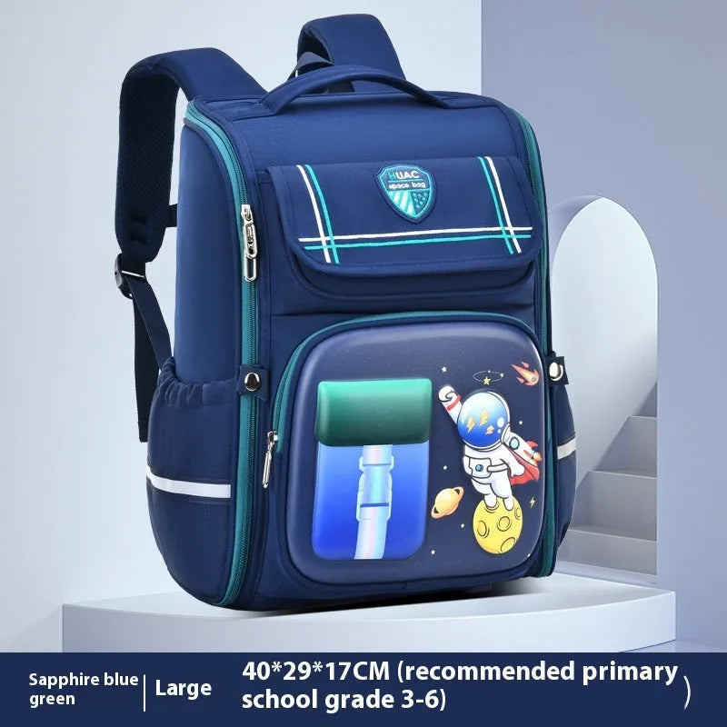 Children's cartoon backpack with airpillow straps in rabbit pink colour showing large capacity design for primary school use