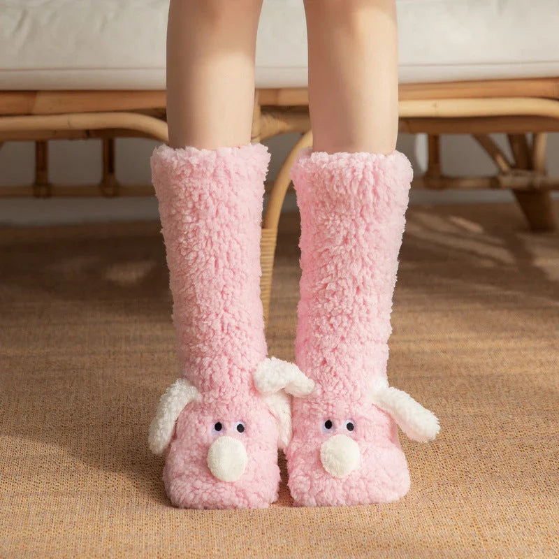 Cozy cartoon dog-themed floor socks in a variety of adorable designs, featuring soft acrylic fabric and non-slip soles