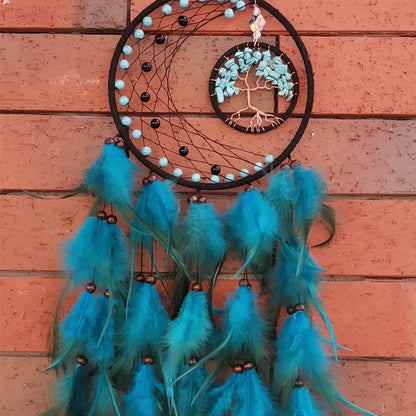 Tree of Life handmade feather dream catcher wall decoration with 16cm diameter