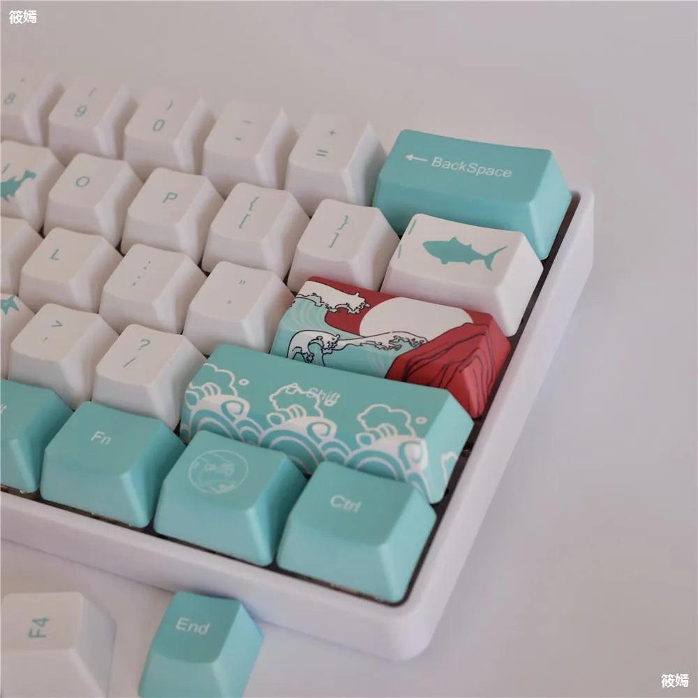 Coral Sea colour PBT keycaps with five-sided sublimation for Xiao Yan mechanical keyboard
