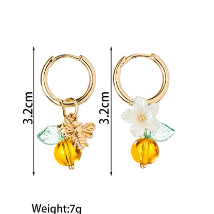 Adjustable women's ear cuffs with bee-shaped pendant, glass leaves, and floral elements in XY-123 colour