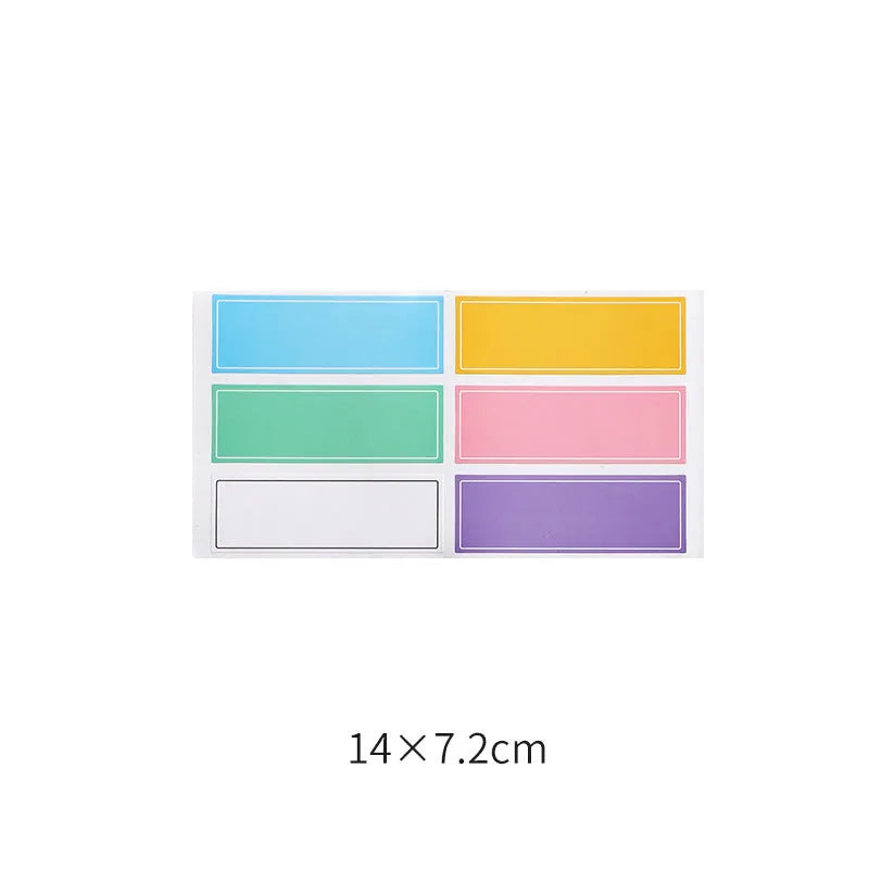 Handwritten label adhesive sticker set showing grid layouts, sticky notes, and A6 rulers on paper