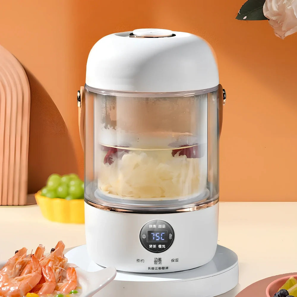 Smart electric stew cooker with transparent visual version showing Gao Peng glass inner liner
