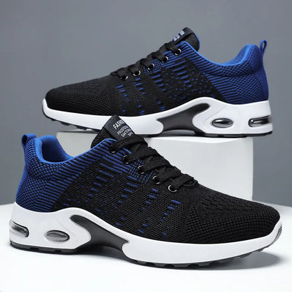 Men's black Flyknit mesh sneakers with round toe and lace-up front in casual low-top design