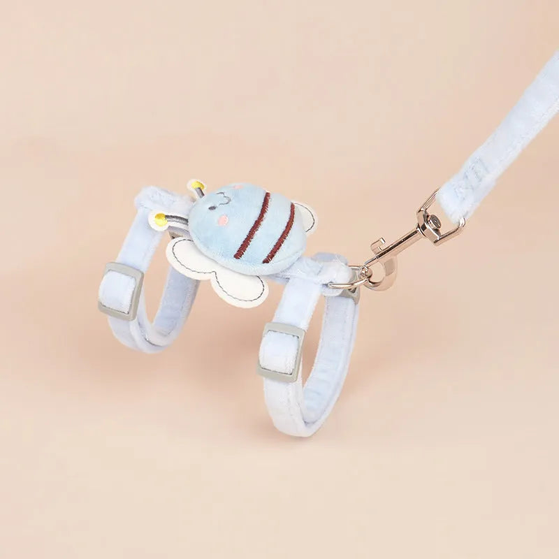 Cat harness and leash set with bee shape design in pink yellow blue colour options