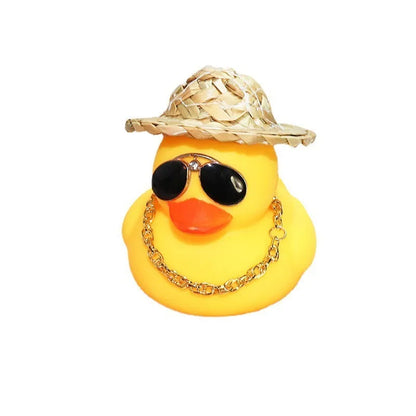 Straw Hat Yellow Duck cartoon car dashboard ornament with removable sunglasses necklace