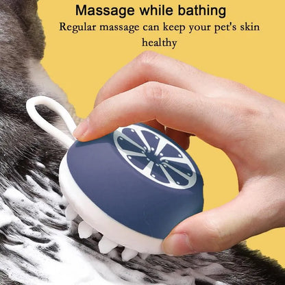 3-in-1 dog shampoo brush with massage points for bath time grooming