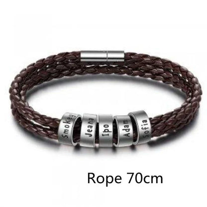 A personalized leather bracelet with engraved beads, a thoughtful gift for men