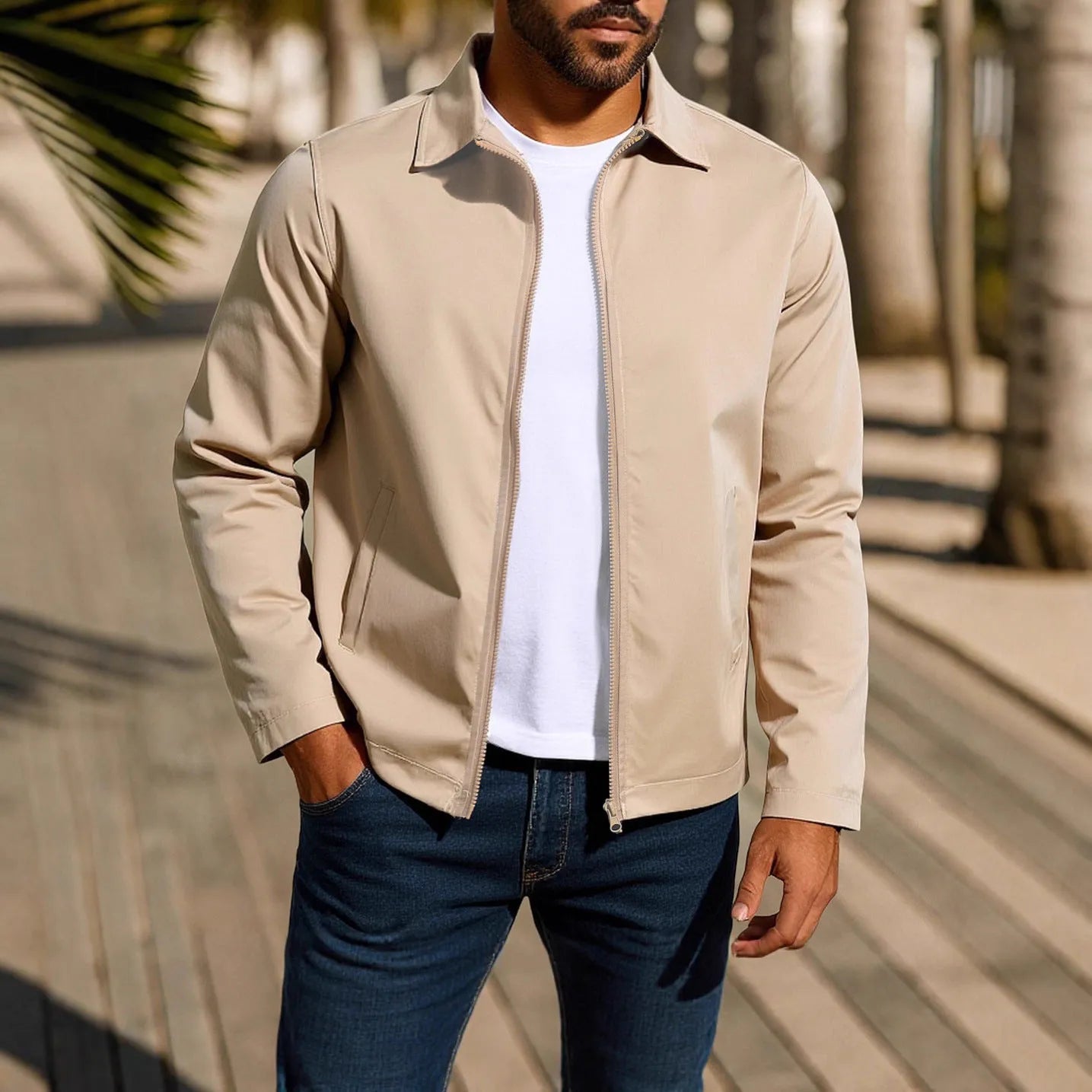 Men's green zip-up cardigan jacket with raglan sleeves on a hanger.