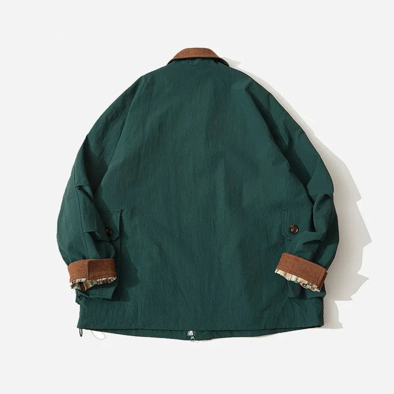 Green and apricot coloured casual polyester jacket with long sleeves and side seam pockets