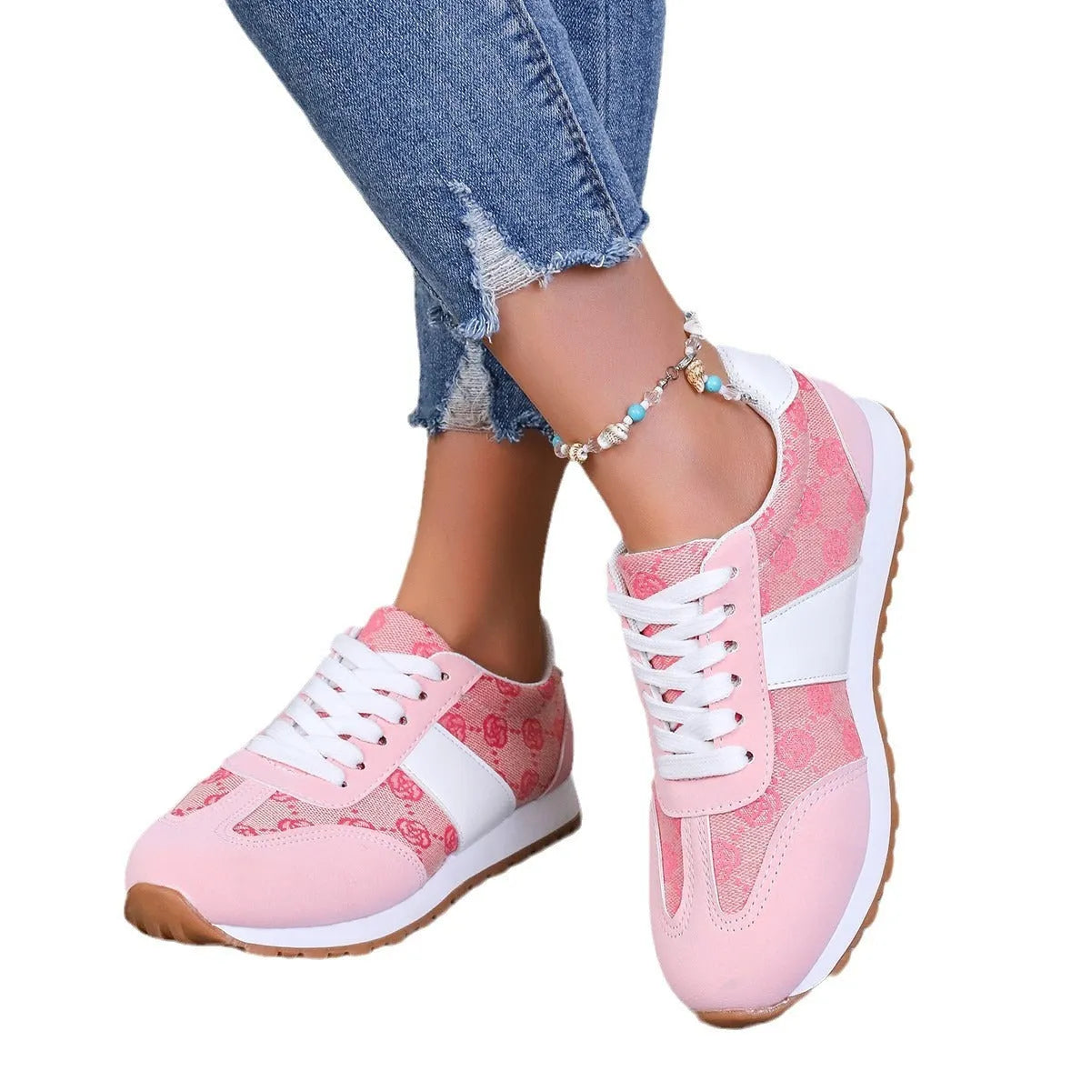 Women's oversized casual lace-up shoes in khaki with cross strap detail and round toe
