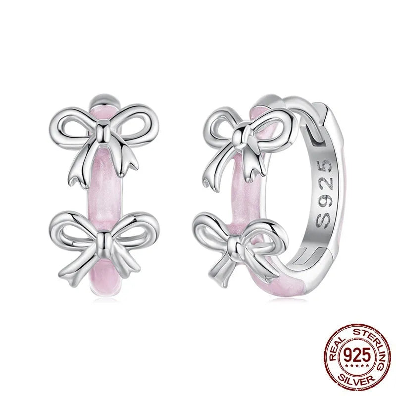 S925 sterling silver bow ear clip earrings for women in SCE1926 colour with dripping oil finish, supplied as a pair