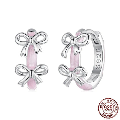 S925 sterling silver bow ear clip earrings for women in SCE1926 colour with dripping oil finish, supplied as a pair