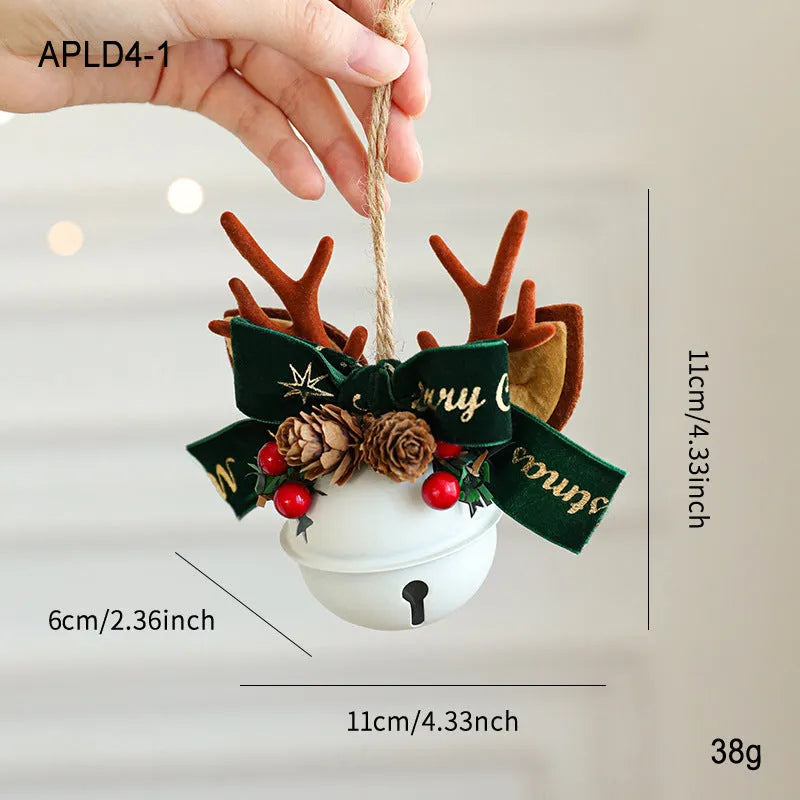 Wrought iron decorative pendant with antlers, pine cone, bowknot, and a small bell in a choice of colours.