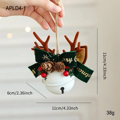 Wrought iron decorative pendant with antlers, pine cone, bowknot, and a small bell in a choice of colours.