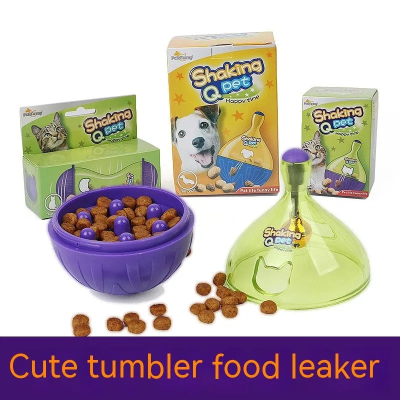 Pet tumbler toy food feeder for dogs and cats with built-in bell, blue large 13.5cm and purple small 8.5cm