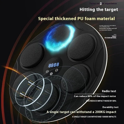 Smart Bluetooth boxing target with coloured LED lights mounted on wall for home fitness training