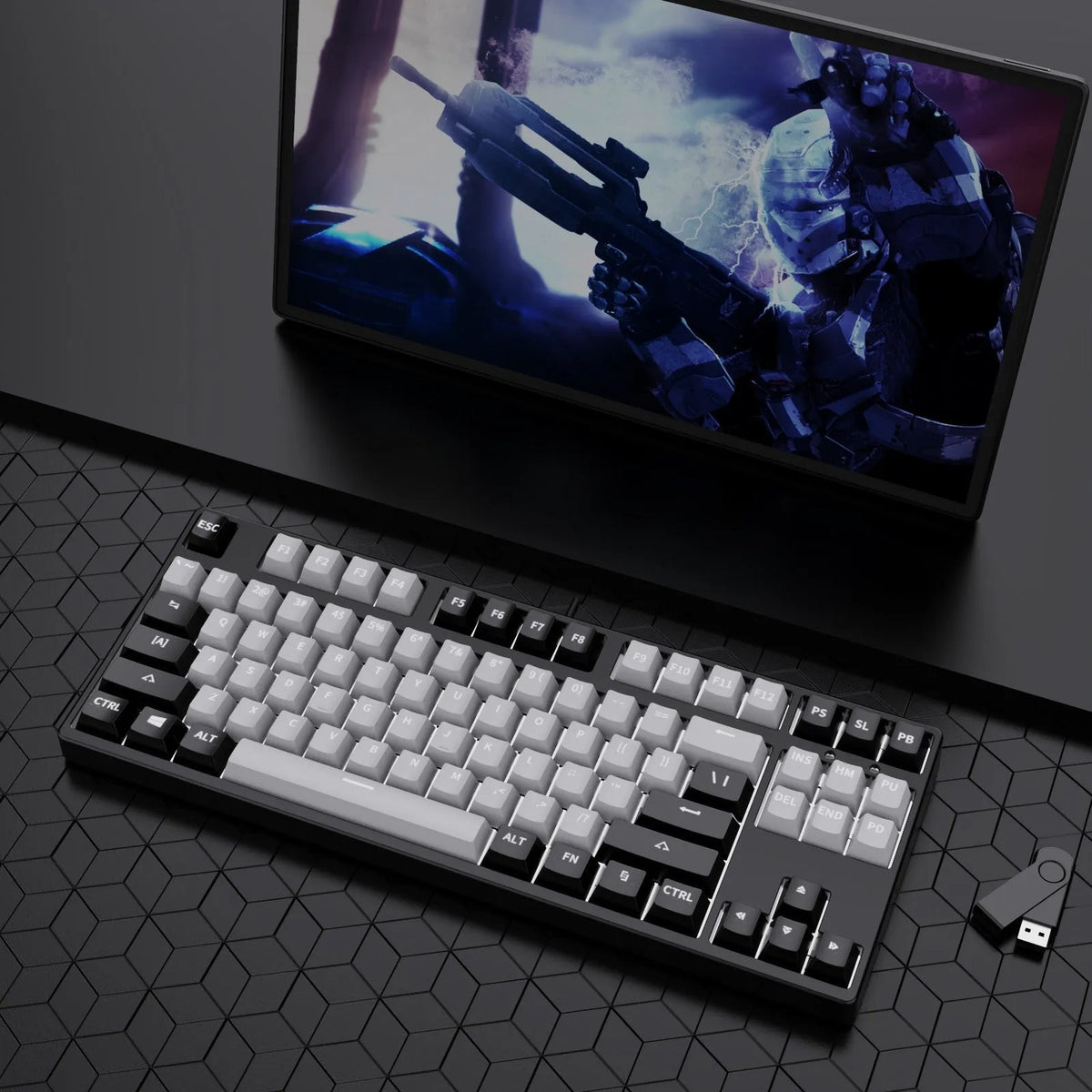 87-key wired mechanical gaming keyboard with dual-colour keycaps and hot-swap switches