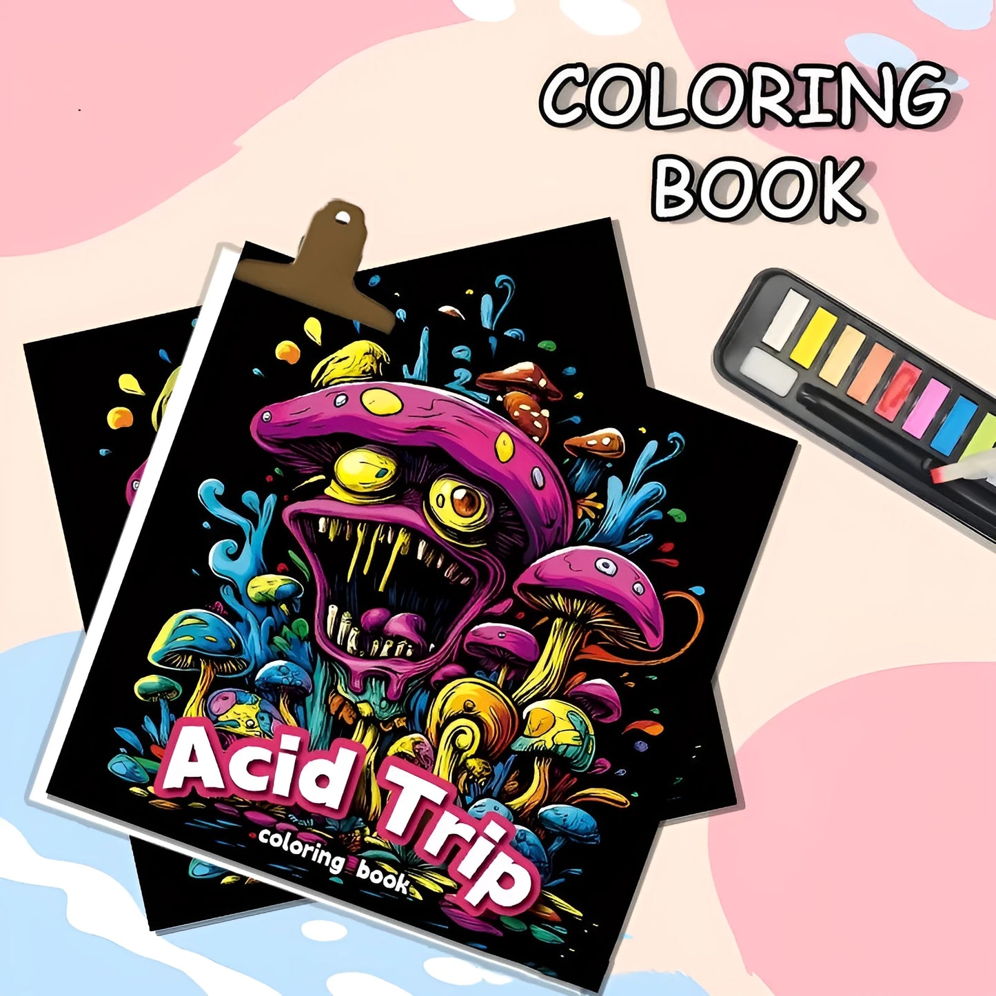 Acid tour colour creative painting book with paper pages, 200mm long.