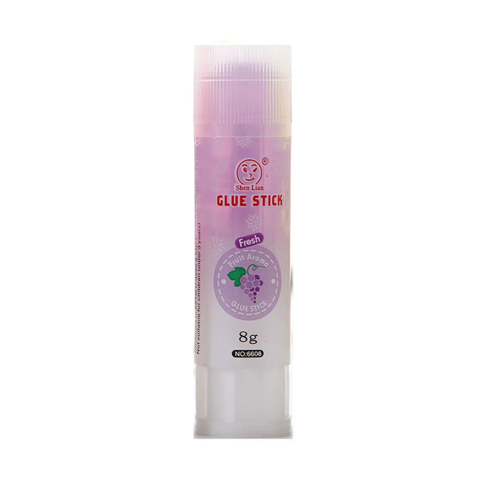 Jelly solid glue stick with fruit scent, 8.5 cm long, for student and craft use.