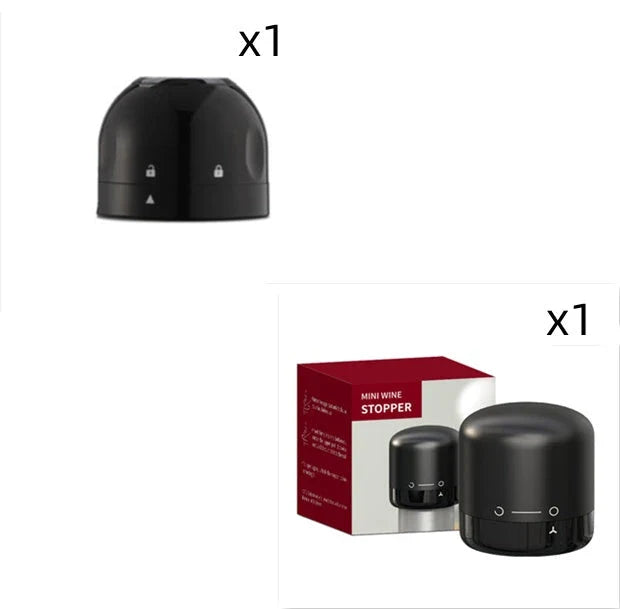 Premium black champagne and wine bottle stoppers with vacuum seal technology to preserve freshness and carbonation