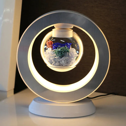 Magnetic levitation eternal rose lamp with rotating 15cm flower sphere above white base