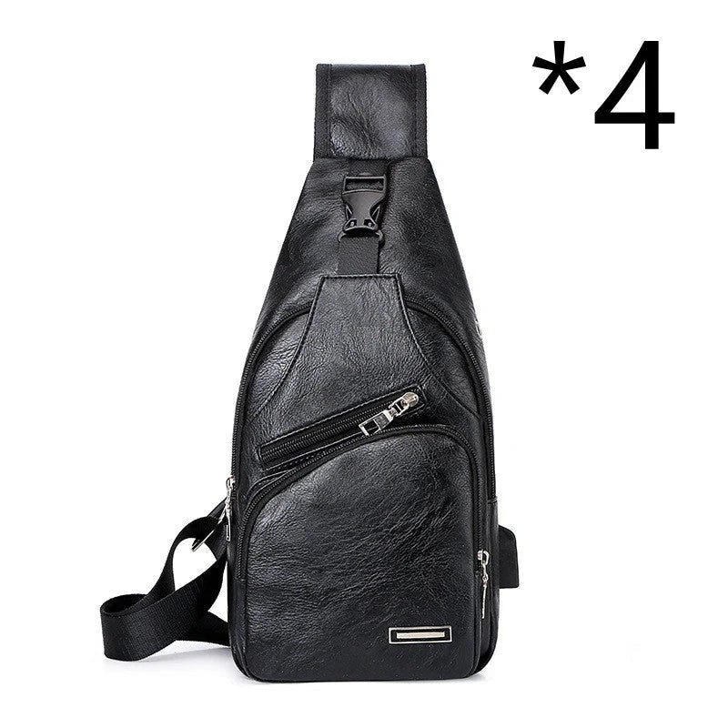 Stylish Men's USB Charging Chest Bag in Black, Coffee, and Light Brown colours