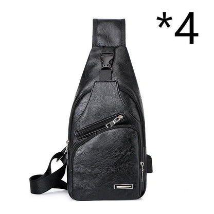 Stylish Men's USB Charging Chest Bag in Black, Coffee, and Light Brown colours